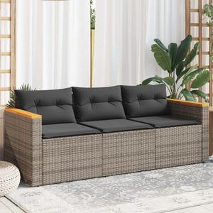Emaga Patio Sofa with Cushions 3-Seater Gray Poly Rattan - 2878821029