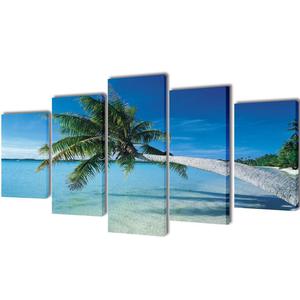 Emaga Zestaw obrazw Canvas 200 x 100 cm Plaa i Palmy - 2879485974