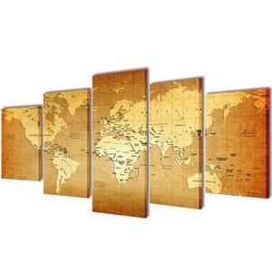 Emaga Zestaw obrazw Canvas 200 x 100 cm Mapa wiata - 2879606053