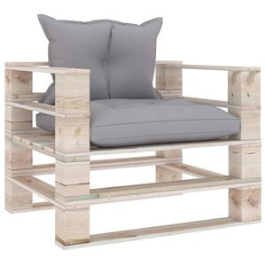 Emaga Sofa ogrodowa z palet, z szarymi poduszkami, drewno sosnowe - 2861713048