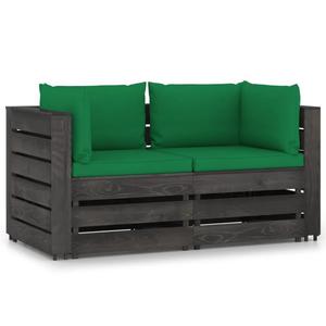 Emaga Ogrodowa sofa 2-os z poduszkami, impregnowane na szaro drewno - 2862608752