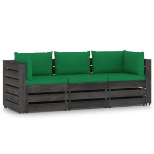 Emaga Ogrodowa sofa 3-os z poduszkami, impregnowane na szaro drewno - 2862608758