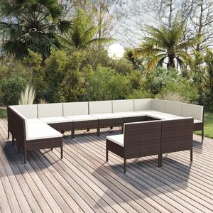Emaga 12-cz. zestaw wypoczynkowy do ogrodu, poduszki, rattan PE, brz - 2868676125