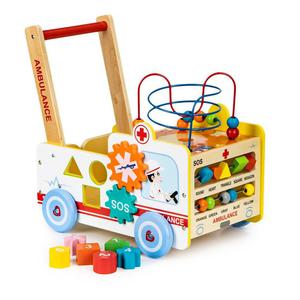 Emaga Drewniany pchacz edukacyjny 2w1 kostka + klocki - Karetka ECOTOYS - 2871977224