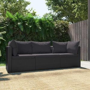 Emaga 3-czciowa sofa ogrodowa, poduszki, rattan PE, czarny - 2875420398