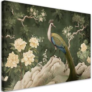 Emaga Obraz na ptnie, Orientalny paw zielony - 90x60 - 2875447372