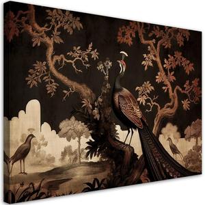Emaga Obraz na ptnie, Orientalny paw na drzewie - 100x70 - 2875447393