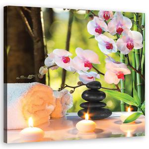 Emaga Obraz na ptnie, Spa wiece i kwiaty orchidei - 60x60 - 2875451738