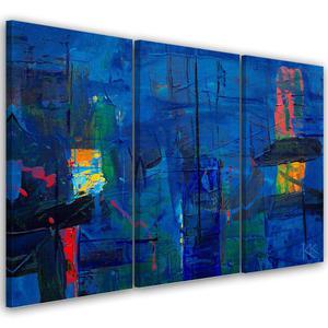 Emaga Obraz trzyczciowy na ptnie, Niebieska abstrakcja rcznie malowana - 120x80 - 2875452706