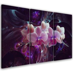 Emaga Obraz 3 czciowy na ptnie, Biaa orchidea na ciemnym tle - 150x100 - 2875453055