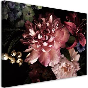 Emaga Obraz na ptnie, Bukiet kwiatw na ciemnym tle - 90x60 - 2875453766
