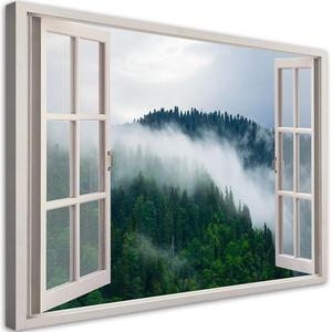 Emaga Obraz na ptnie, Las we mgle widok z okna, krajobraz - 60x40 - 2875453926