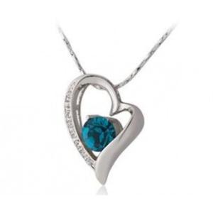 Pikny i elegancki naszyjnik serce z niebieskim krysztaem krysztaki Swarovski (biay) - 2824377235