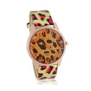 Niebanalny zegarek elektroniczny wskazwkowy dla kobiet pasek skra Leopard (kolor zoty) - 2824376919