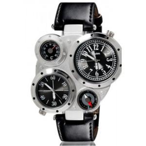 Nowoczesny unisex sportowy zegarek z dwoma tarczami dwa czasy termometr i kompas (kolor srebrno czarny) - 2824376989