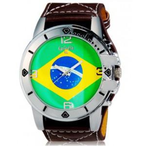 Nowoczesny sportowy zegarek kwarcowy unisex flaga - Brazylia (ciemno brzowy pasek) - 2824376980