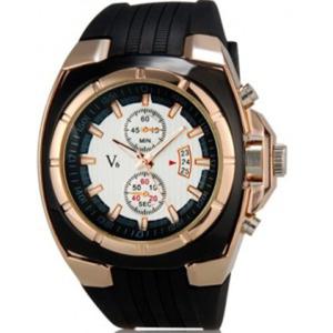 Nowoczesny zegarek V6 mski z funkcj kalendarza (czarno biao zoty) - 2824376998
