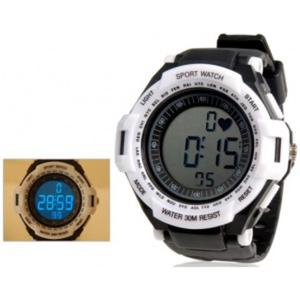 Cyfrowy sportowy zegarek z pomiarem ttna z elastycznym pasem pulsometr (biay) - 2824376552