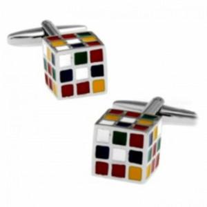 Spinki do mankietow szecienne - kostka Rubika (wielokolorowe/srebrne) - 2860035671