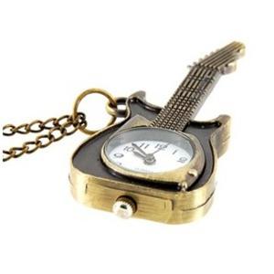 Zegarek naszyjnik antyczny brąz w kształcie gitary - 2824377855