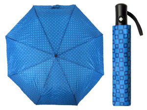Klasyczna składana parasolka damska, niebieska kratka - 2867522781
