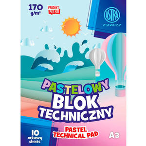 Blok techniczny Astra 10 pastelowych, kolorowych kartek A3 - 2869932152