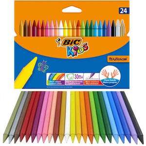 BARDZO WYTRZYMAŁE KREDKI ŚWIECOWE BIC KIDS PLASTIDECOR 24 KOLORY - 2878330257