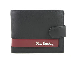 Skórzany portfel męski Pierre Cardin RFID czarny z bordow wstawk , mały - 2860646948