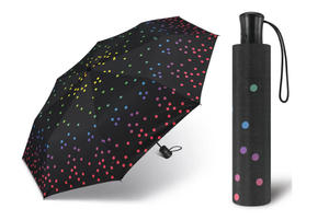 Automatyczna parasolka Happy Rain, czarna w tęczowe groszki - 2860647985