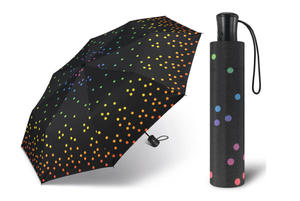 Automatyczna parasolka Happy Rain, czarna w tęczowe kropki - 2860647986