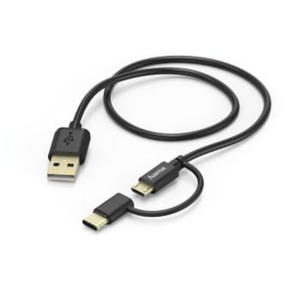 Kabel mikro USB 2w1 z adapterem USB Type-C, 1 m, czarny - 2865072118