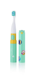 BRUSH-BABY - szczotka soniczna podrna Go-KIDZ Electric Travel Toothbrush z naklejkami dla dzieci - kolor zielony - 2876501659