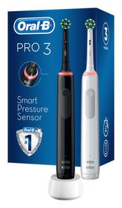 Braun Oral-B szczoteczka elektryczna PRO3 3900 BLACK Crossaction + WHITE Sensi UltraThin - zestaw dwch szczoteczek Oral-b - 2874060523