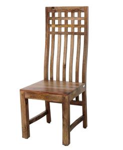 Drewniane krzeso z oparciem w kratk z mango toffi - 2861389526