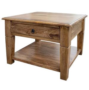 Drewniany ozdobny stolik z szufladami z mango 80x80 toffi - 2877243270