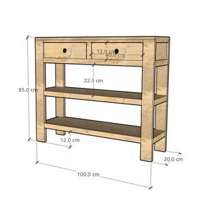 Konsola drewniana ZEN 100 cm z szufladami i pkami z drewna mango naturalnego - 2878009976