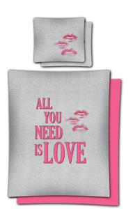 Pociel baweniana 160x200 2404 A usta All you need is love szara rowa Walentynki - 2847009144