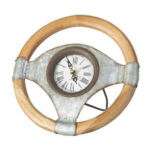Zegar stojcy 26x18x20 Wheel 1 metalowy drewniana kierownica Eurofirany