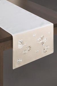 Obrus dekoracyjny 40x140 Liberty biay beowy haftowany aurowy motyle kwiaty - 2852804984