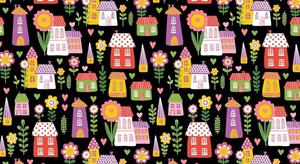 Poszewka baweniana 40x40 1514E czarna domki houses kwiatki flowers 249P - 2859928087