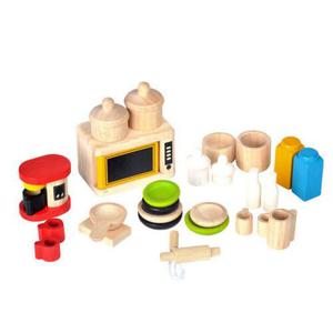 Drewniane mebelki dla lalek - meble Dodatki i naczynia do kuchni, Plan Toys PLTO-9406