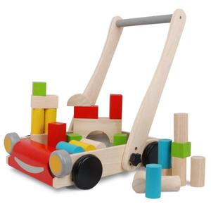 Pchacz - drewniany wzek do pchania z klockami, Plan Toys - 2833395317