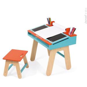 Drewniany zestaw stolik plastyczny i krzeseko dla chopca- stolik kredowy + organizery, JANOD J09616 - niebieski - 2842413995