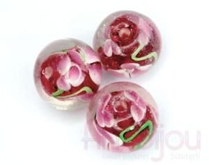 Spaszczona kulka z kwiatkiem 14 mm lampwork