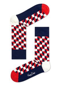 Skarpetki Happy Socks - FO01-068 - granatowe w biao-czerwone kwadraty