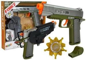 Zestaw Policyjny Pistolet 20cm Odznaka Gwizdek Kabura Efekty wietlne Dwik - 2876186476