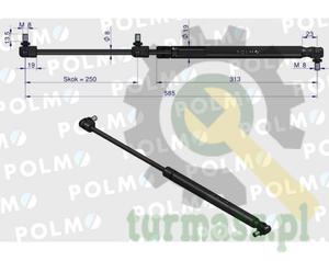 Siownik szyby tylnej L max. 585mm 65417037 MASSEY FERGUSON POLMO - 2873362493