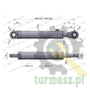 Cylinder hydrauliczny - siownik dwustronny wspomagania CJF-50/28/200Z (sworze 25mm) Bizon Waryski - 2861079620