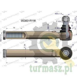 Przegub kierowniczy Case 263mm M24x1.5 053831R1 WARYSKI - 2869988714