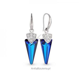 Kolczyki srebrne z krysztaami Swarovski w kolorze Bermude Blue - 2835352368